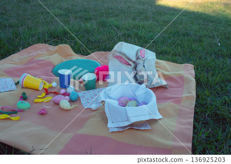Party in a garden for egg hunting Party in a garden for egg hunting 136925203