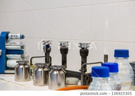 sample filtration sterilization of stainless steel funnels for microbiological testing in laboratory 136925305
