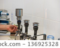 sample filtration sterilization of stainless steel funnels for microbiological testing in laboratory 136925328