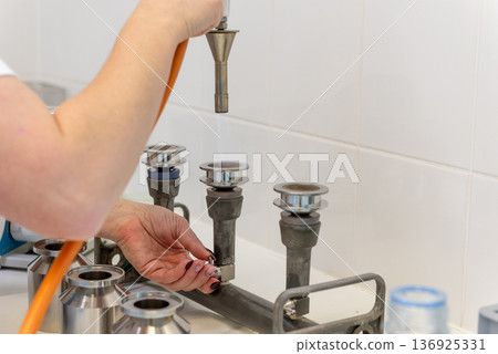 sample filtration sterilization of stainless steel funnels for microbiological testing in laboratory 136925331