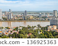 Panoramic landscape with residential district at the confluence of Mekong and Tonle Sap rivers, Phnom Penh, Cambodia 136925363