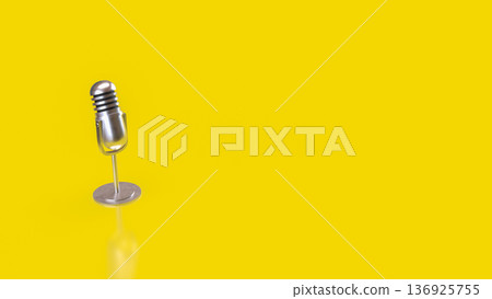 Vintage Silver Microphone on Bright Yellow Background 3d render. 136925755