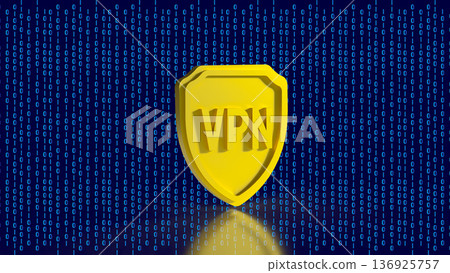 Golden VPN Shield Cyber Security Protection Concept 3d render. Golden VPN Shield Cyber Security Protection Concept 3d render. 136925757