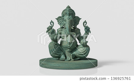 Antique Green Ganesha Statue Isolated 3d render. 136925761