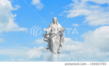 Sacred Heart Jesus Statue Against Blue Sky 3d render. Sacred Heart Jesus Statue Against Blue Sky 3d render. 136925765