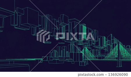 由綠色線條構成的未來城市框架 136926090