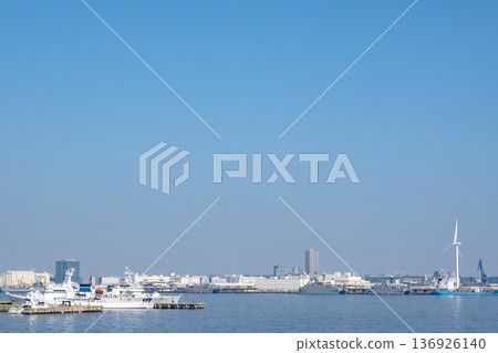 Ships moored at Minato Mirai Port Ships moored at Minato Mirai Port 136926140