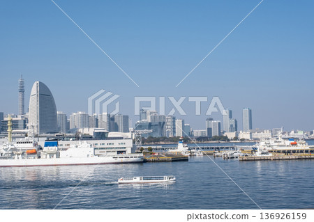 Ships moored at Minato Mirai Port Ships moored at Minato Mirai Port 136926159