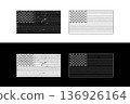 Four variations of the American flag in black and white with distressed and clean designs flat vector illustration design isolated on a white background. 136926164