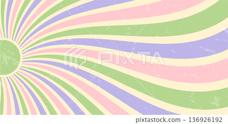 Groovy pastel burst sun background with a horizontal wavy retro abstract texture. Sunshine and y2k style burst add grungy effect, perfect for modern creative projects in need of playful retro 136926192