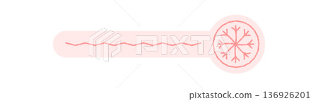 Pink flat snow flake label icon in cold winter style. Chalk seal for package or gift box, xmas season ornament. Chill and decorative pastel element for holiday packaging or winter delivery. 136926201