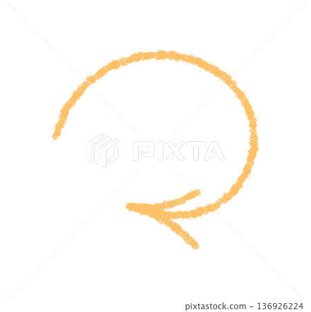 Yellow hand drawn spiral chalk arrow sketch. Swirl pointer symbol creates a dynamic turn as unique element. Icon in rustic chalk style, perfect for abstract decor or background. 136926224