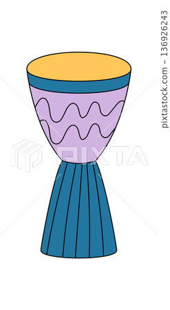 Groovy music drum in retro funky style with colorful blue and yellow accent. Icon for retro festival or party. Audio instrument brings creative groovy element to modern concepts. Groovy music drum in retro funky style with colorful blue and yellow accent. Icon for retro festival or party. Audio instrument brings creative groovy element to modern concepts. 136926243