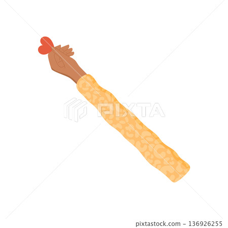 Flat colorful hand holding a red heart symbol. The arm gesture symbolizes human love, support, and charity. Conceptual art inspires aid, unity, and solidarity. 136926255