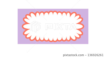 Groovy scallop border rectangle shape and wavy cartoon element form this retro pink frame. Graphic y2k background adds playful, stylish accent for fun and creative design projects. 136926261