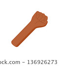 Cartoon hand gesture with closed fist showing number five sticker. Bare hand with distinct fingers in upright pose. Simple flat style for counting concepts, math education, or preschool learning 136926273