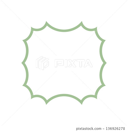 Groovy retro scallop rectangle border frame with light green outline and smooth line. Modern element as a y2k label and graphic shape for vintage background or creative design accent. Groovy retro scallop rectangle border frame with light green outline and smooth line. Modern element as a y2k label and graphic shape for vintage background or creative design accent. 136926278