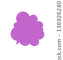 Cute fluid cloud speech bubble in abstract hand drawn style sticker. Purple talk box sticker for message or chat. Abstract communication element for conversation or comment, perfect as playful 136926280