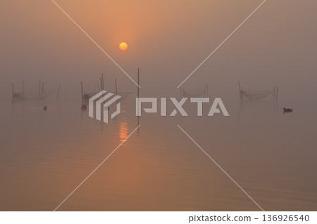 Misty landscape at sunrise 136926540