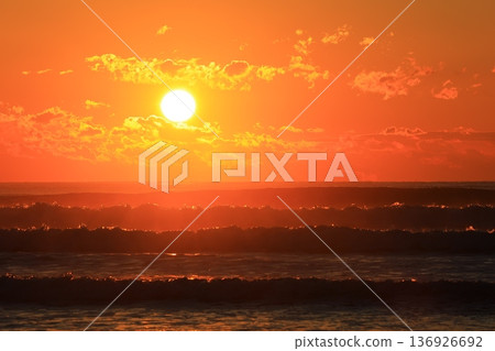 A sea stained in a morning glow A sea stained in a morning glow 136926692