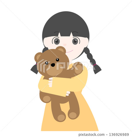 Illustration of a girl hugging a teddy bear 136926989