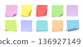 Sticky Notes Colorful Set with Folds, Tape, Cute Pastel Patterns for Planning, Education, Office, Reminder and Scrapbook Design Isolated on White. Vector Illustration 136927149