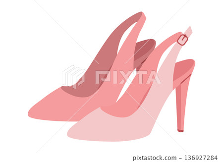 Slingback pump women pink heel flat pair. Strap open back dress footwear for party, ceremony, garden celebration 136927284