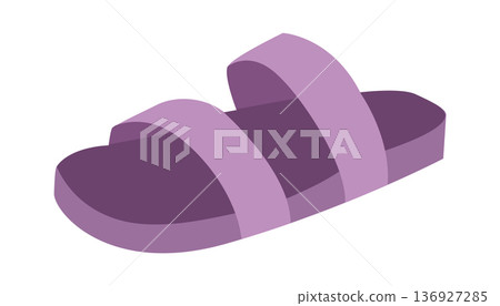 Purple slide sandal shoe women flat. Double strap flat sandal for sunny holiday outfit colorful wardrobe. Technical Purple slide sandal shoe women flat. Double strap flat sandal for sunny holiday outfit colorful wardrobe. Technical 136927285