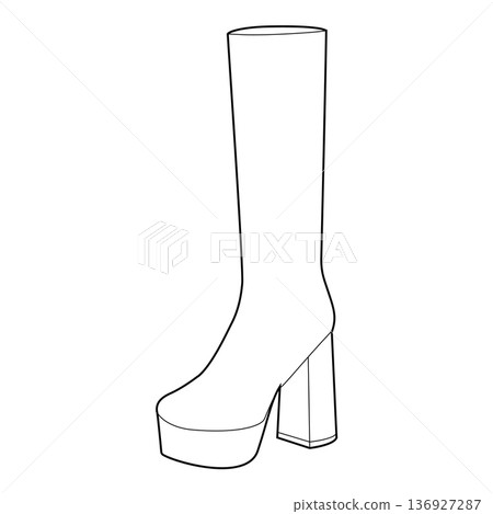 Platform block heel boot women single line pair. Bold platform with chunky sole for cold aesthetic wardrobe. Technical Platform block heel boot women single line pair. Bold platform with chunky sole for cold aesthetic wardrobe. Technical 136927287