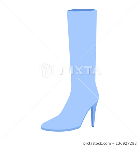 Blue stiletto heel knee-high shoes women color flat pair. Tall shaft with pointed heel capsule, stylish chic. Technical Blue stiletto heel knee-high shoes women color flat pair. Tall shaft with pointed heel capsule, stylish chic. Technical 136927288