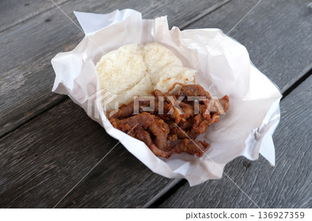 Sticky rice with fried pork Sticky rice with fried pork 136927359