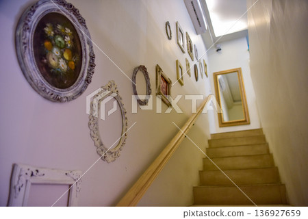 Gallery wall of vintage frames 136927659