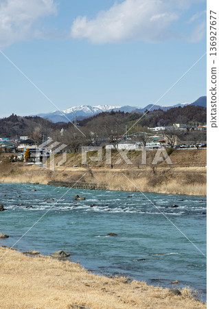 Agatsuma River in early spring, Gunma Prefecture 136927677