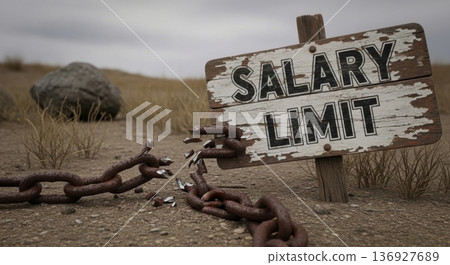 Salary limit sign with broken chains symbolizing freedom 136927689