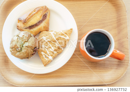 Cafe coffee and bread set Cafe coffee and bread set 136927732