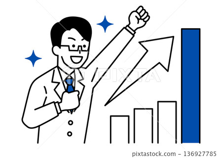 A male doctor who is pleased with a growing graph and a fist pump 136927785