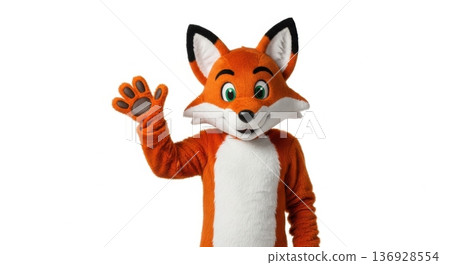 Fox mascot character waving hello friendly greeting 136928554