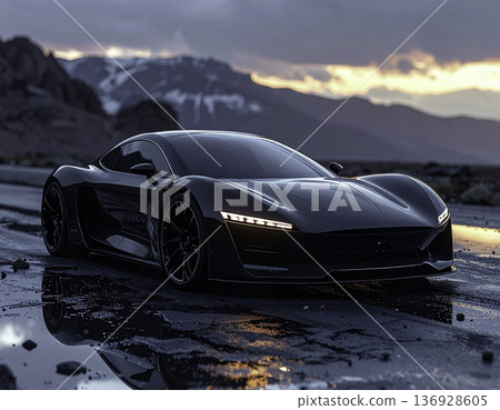 未來主義黑色跑車 | 電影概念圖 136928605