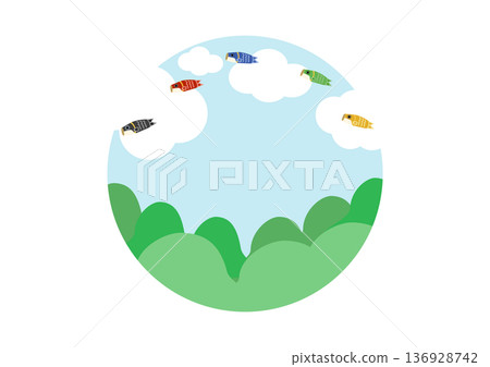 Simple illustration of carp streamers swimming in the spring sky_sticker style 136928742