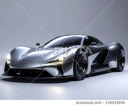 工作室風格未來主義銀色超級跑車 | 豪華概念車 136928890