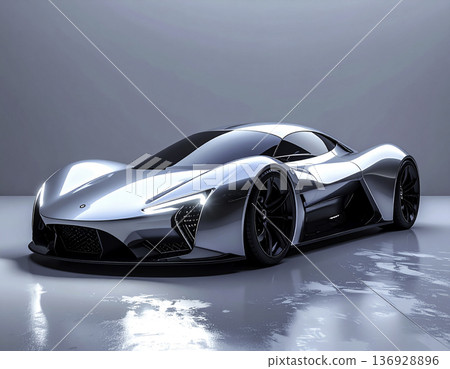 工作室風格未來主義銀色超級跑車 | 豪華概念車 136928896