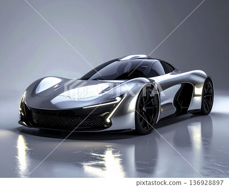 工作室風格未來主義銀色超級跑車 | 豪華概念車 136928897