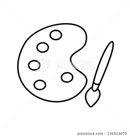 art workshop, brush paint and palette outline 136929070