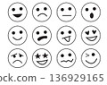 Emoji face emoticons collection black and white set vector illustration. 136929165
