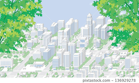 清新翠綠的城市景觀。等距視角城市景觀。 清新翠綠的城市景觀。等距視角城市景觀。 136929278
