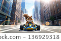 Chipmunk riding a go-kart 136929318