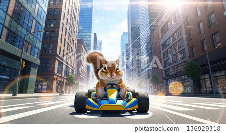 Chipmunk riding a go-kart Chipmunk riding a go-kart 136929318