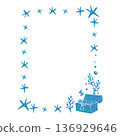 Doodle frame of shells, corrales, treasure chest and bubbles. Frame on the theme of sea vacation. Vector illustration. 136929646