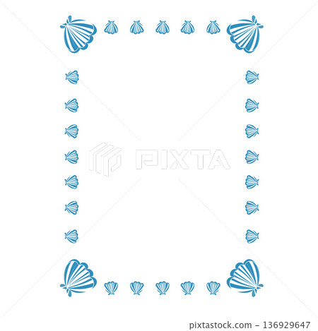 Doodle frame of shells, oysters. Frame on the theme of sea vacation. Vector illustration 136929647