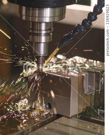 CNC milling processing on steel with cooling CNC milling processing on steel with cooling 136929823